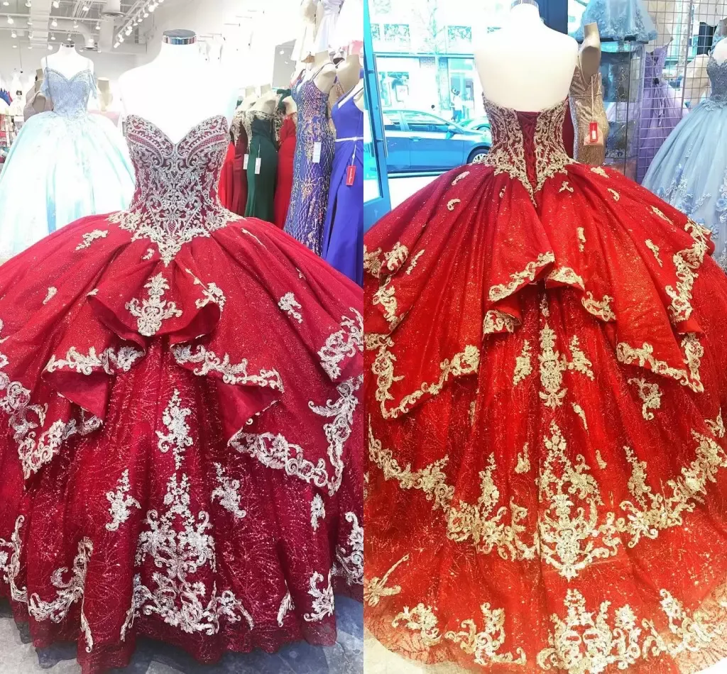 Ciemnoczerwone sukienki Quinceanera Suknie Sweether Sedklin Koronki z koralikami cekiny wykonane na zamówienie spódnicy spódnicy plus sile tiulowe formalne bal