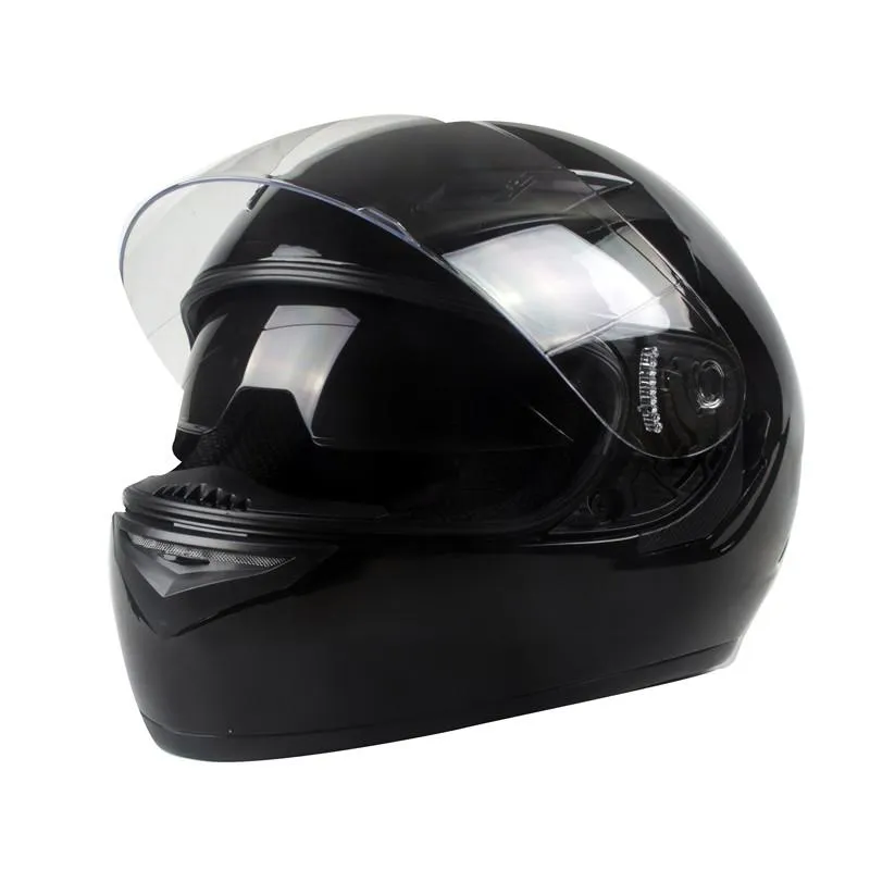 Motosiklet Kaskları Tam Yüz Kask Casco Moto Capacetes de Motociclista Çift Lens Capacete Parlak Siyah S M L XL XXL 55 ila 64 cm