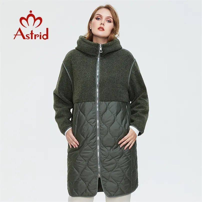 Astrid Women's Outono Casaco de Inverno Faux Fur Tops Moda Costura Down Jacket Capuz Plus Size Parkas Mulheres Am-7542 210923