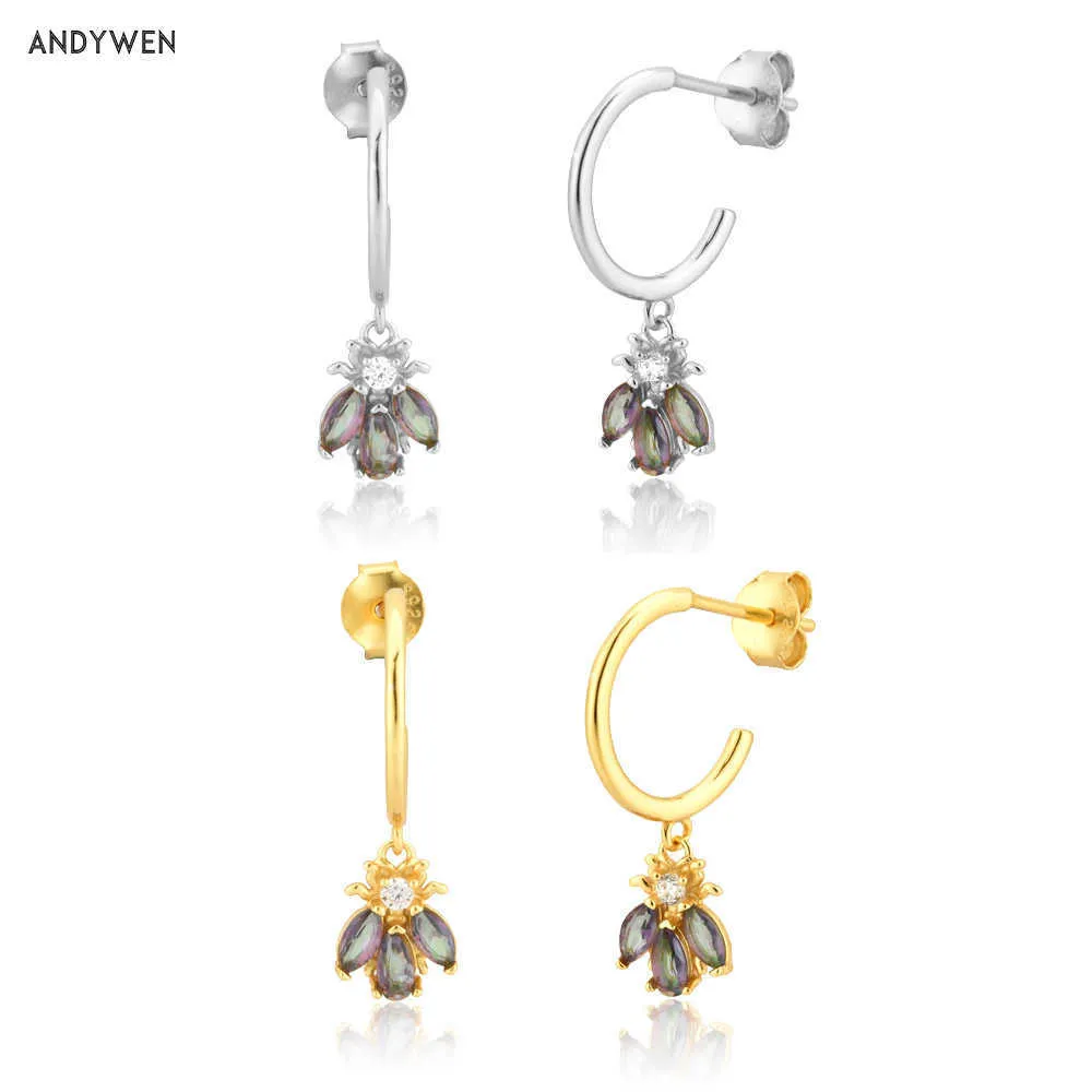 Andywen 925 Sterling prata abelhas cair brinco especial gems zircon clipes piercing ohrringe luxo moda jóias rocha punk 210608