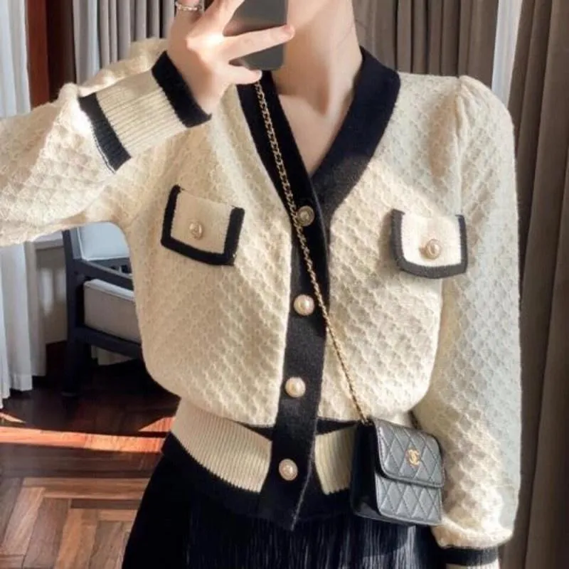 Женские свитеры французская жемчужная пуговица маленькая ароматная кардиганская куртка вязаная свитер 2021 весна и осенняя одежда