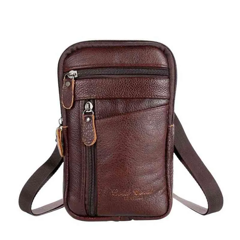 Men's Genuine Leather Waist Packs Phone Pouch Bags Male Small Chest Shoulder Belt 2021 Designer Crossbody
