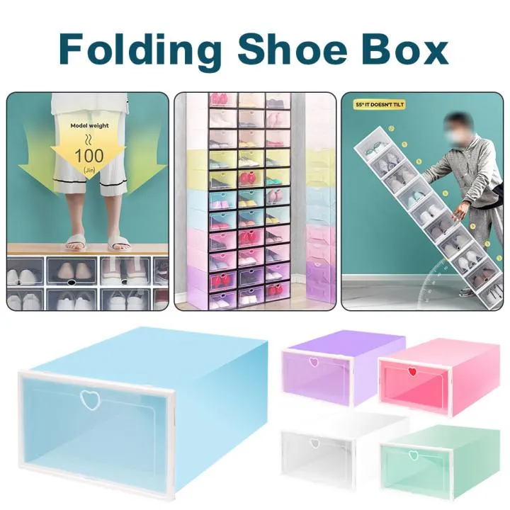 Stackable Shoe Storabe Box Foldable Plastic Shoes Organizer With Transparent Lid Container Bin Clothing & Wardrobe Storage