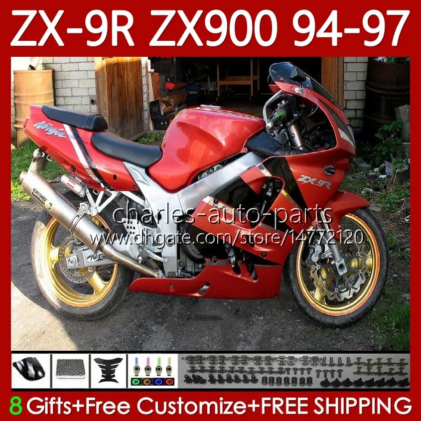 Kit carene per KAWASAKI NINJA ZX-9R ZX 9R 9 R 900 CC ZX9 R ZX9R 94 95 96 97 Carrozzeria 100No.69 ZX900 900CC ZX-900 1994 1995 Arancione Rosso 1996 1997 ZX900C 94-97 OEM MOTO Corpo