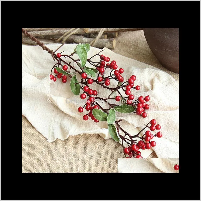 1pc artificial red bird berry spray stem of faux berries autumn christmas decors