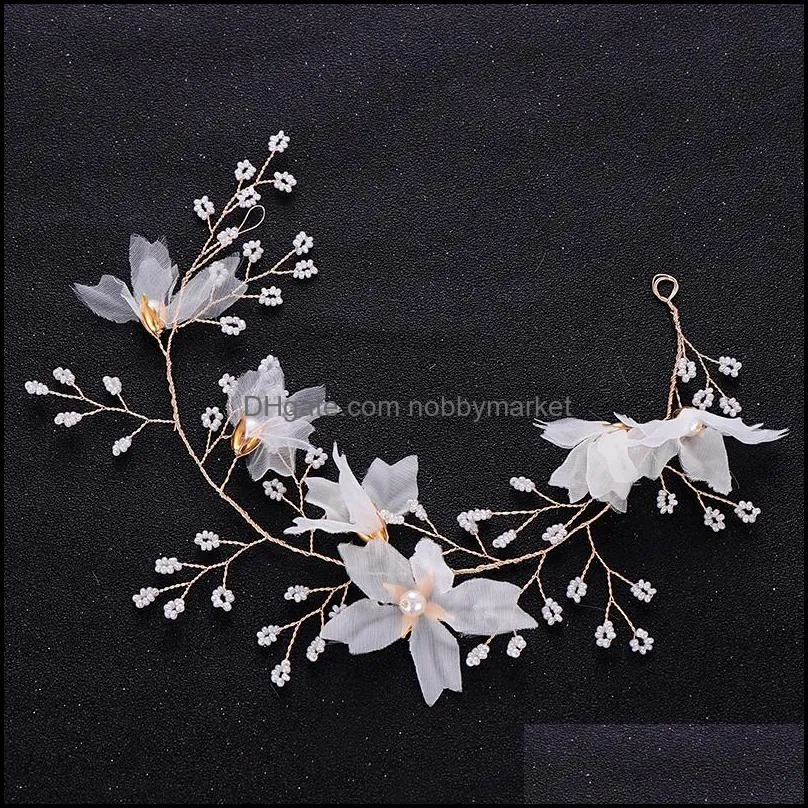 Trendy Gold Flower Pearl Wedding Headband Bridal Headpiece Handmade Hairband Women Hair Jewelry Wedding Hair Accessories