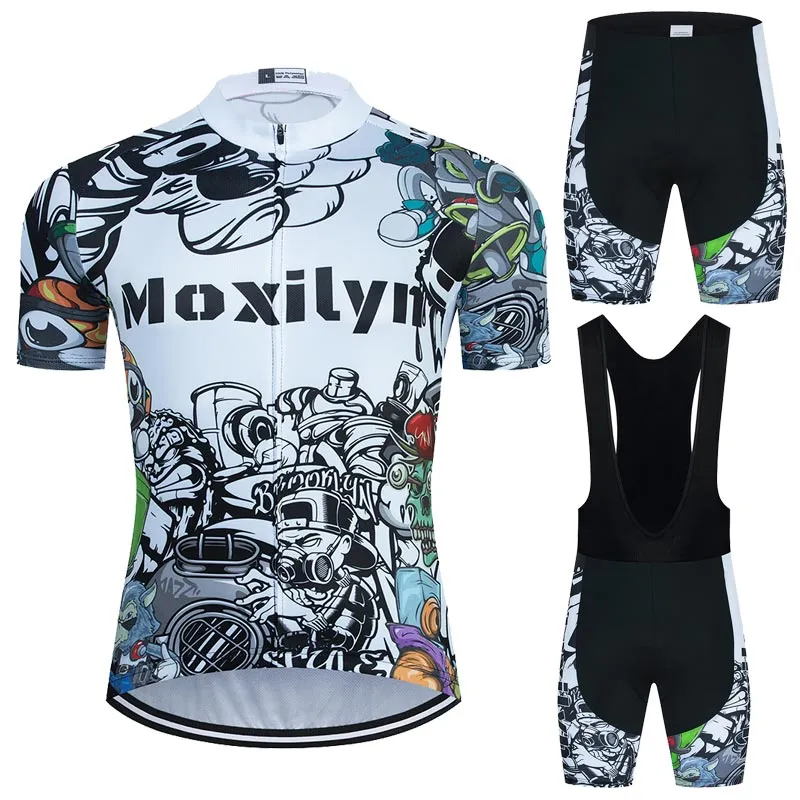 Moxilyn Cycling Jersey Set Summer Bike Clothing, White Cotton