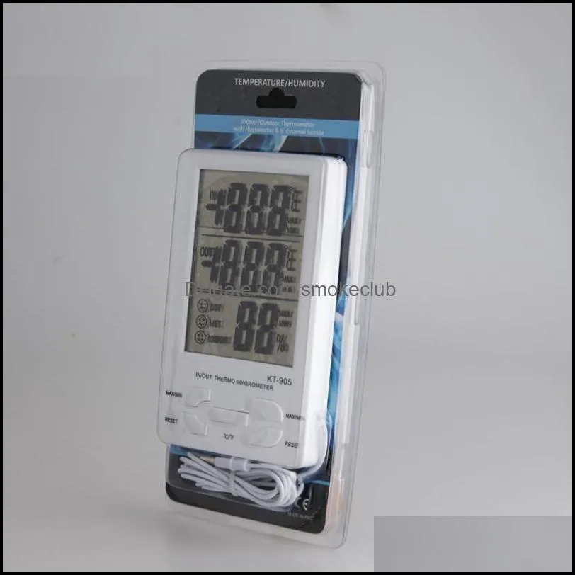 Digital Indoor Outdoor LCD Clock Thermometer Hygrometer Temperature humidity Meter C/F Large Screen KT-905 Thermo-Humidity