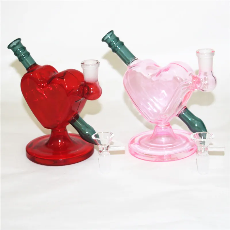 Bang en verre en forme de coeur Dab Rigs Hookahs Recycle Oil Rig Water Pipe 14mm Joint Bongs avec bol à fumer en verre