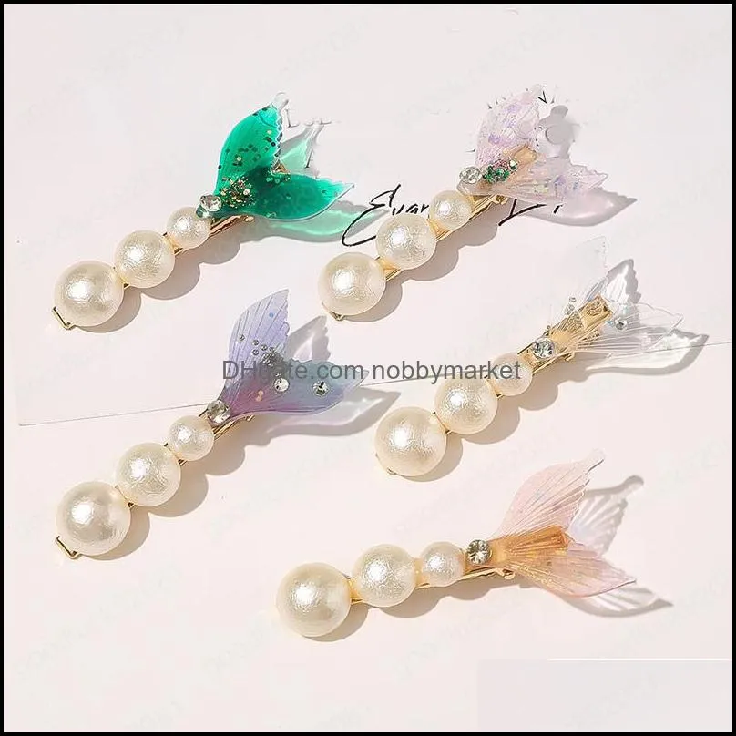 Fishtail Rhinestone Pearl Hair Clips Women Hairpins Sequins Side Clips Headwear Geometric Crystal Barrettes Hair Accessories