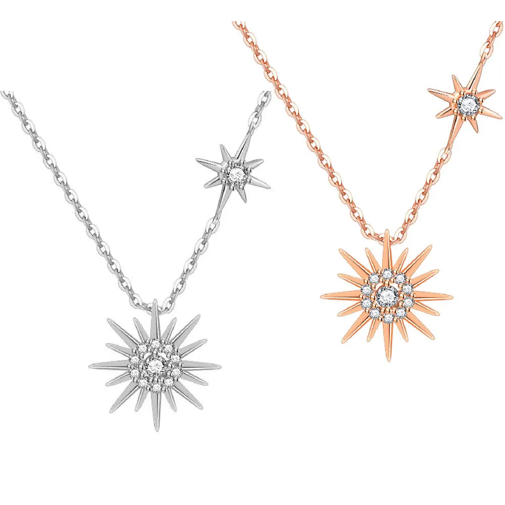 or rose platine S925 strass en argent sterling tour de cou sunburst court délicat collier pendentif pour femme fille