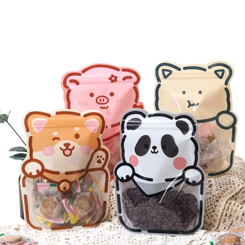 4 Styles Cute Cartoon Bear Snack Bag Self Sealing Bag Hand Baked Food Package Small Fine Zipper Bag LX3995