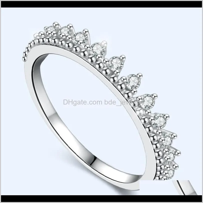 size 4-10 brand new crown ring fine jewelry real 925 sterling silver eternity party cz women wedding engagement band ring for lovers`