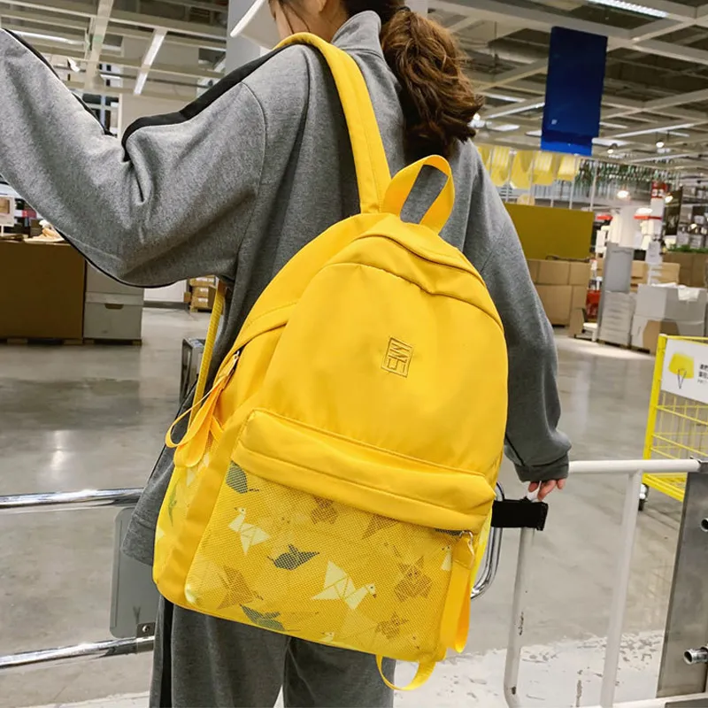 Rucksack, modisch, für Damen, Nylon, gelb, wasserdicht, für Mädchen im Teenageralter, Schultasche, niedliche Studenten-Büchertasche, Reise-Mochila