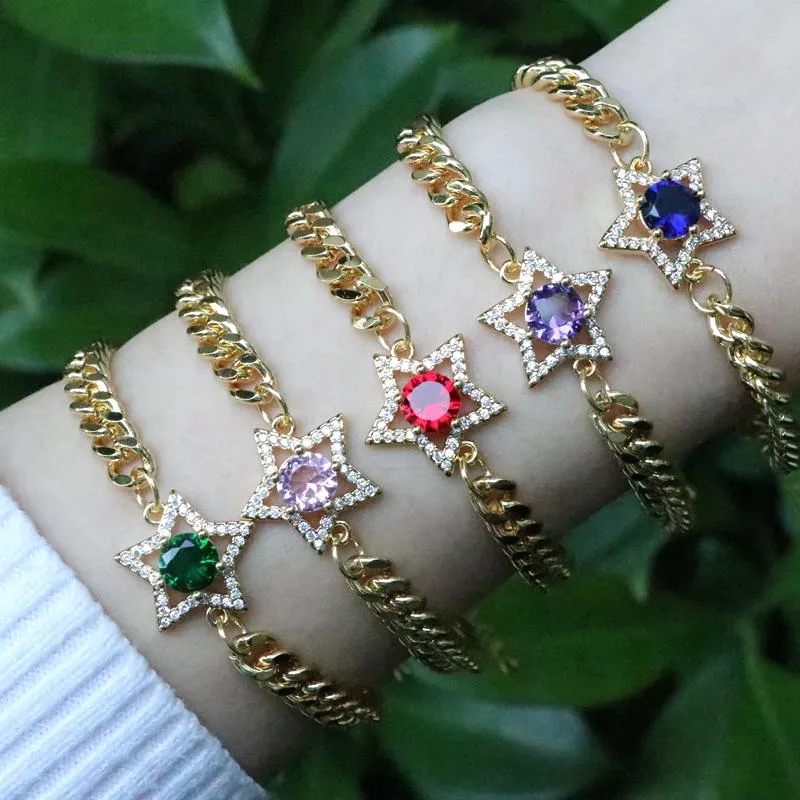 Chaîne à maillons 5 pièces pavé coloré Zircon coeur étoile bracelet à breloques or gros bijoux porte-bonheur GiftLink