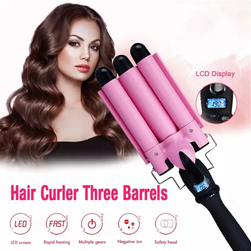 3 Beczki Włosy Curling Iron Automatyczny Perm Ceramiczny Ceramiczny Włosy Curler Waver Wearing Tools Wail Wand