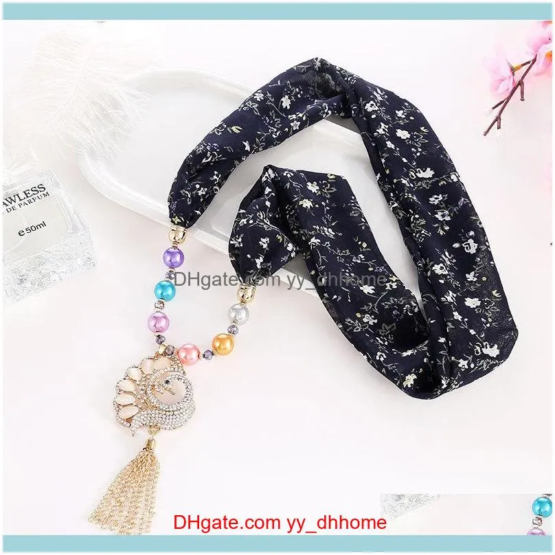 Scarves 2021 Arrival Chiffon Jewelry Statement Necklace Water Drop Pendant Scarf Women Neckerchief Foulard Femme Accessories1