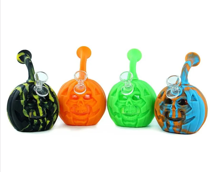 Pumpkin silicone bong water pipe smoking bongs tobacco Hookah with LED light dab rigs portable