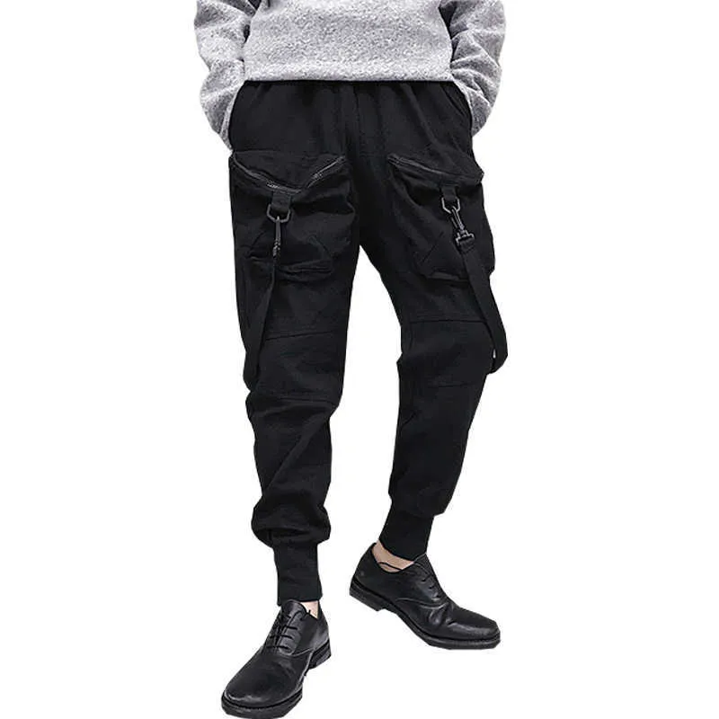 2019 Pantaloni Harem maschili Hip Hop Tasche in cotone nero Pantaloni da jogger da uomo Nastri Pantaloni sportivi casual streetwear trasporto di goccia LBZ50 Y0927