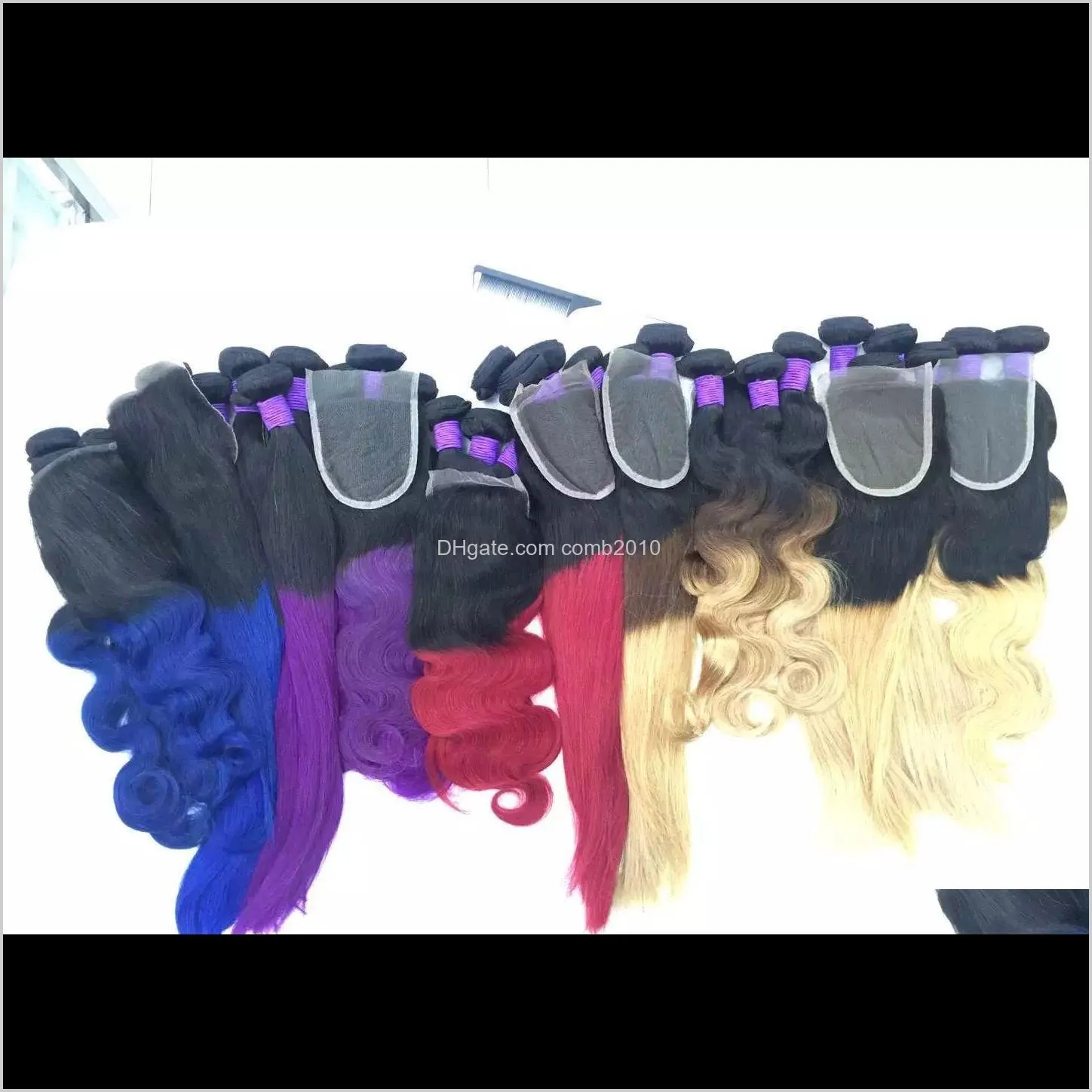 brazilian body wave human hair weaves with lace closure human hair weaves ombre red blue purple 99j burgundy 1b/4/27 hair weft