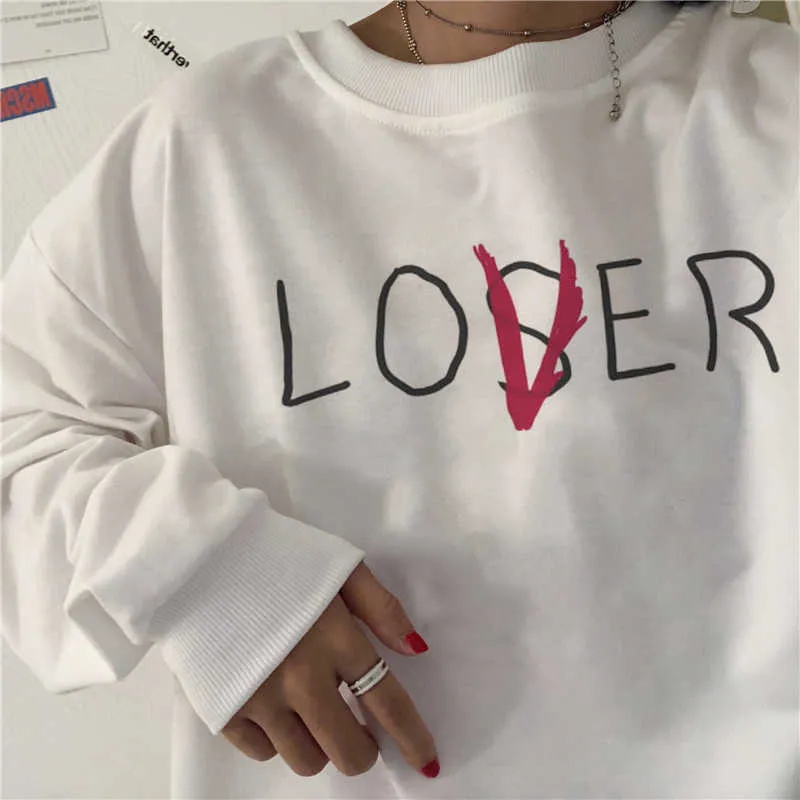 Losser Winter Casual Lettres Fun Insch Film Dark Looth manches longues Harajuku Vintage Grand Taille S-2XL Femmes Sweat-shirt Blanc 210608