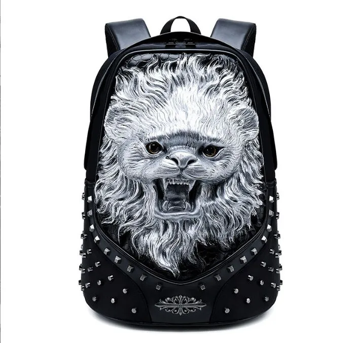 3D rugzakken mannelijke dierlijke leeuw hoofd rugzak cool reizen computer tas ontwerp PU goede kwaliteit schooltassen
