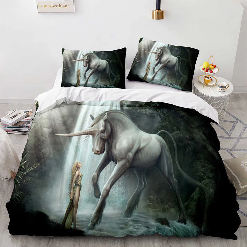 Unicorn Bedding Set Single Twin Full Queen King Size En-Horned Horse Bed Aldult Kid Bedroom Duvetcover s 3D Print 032