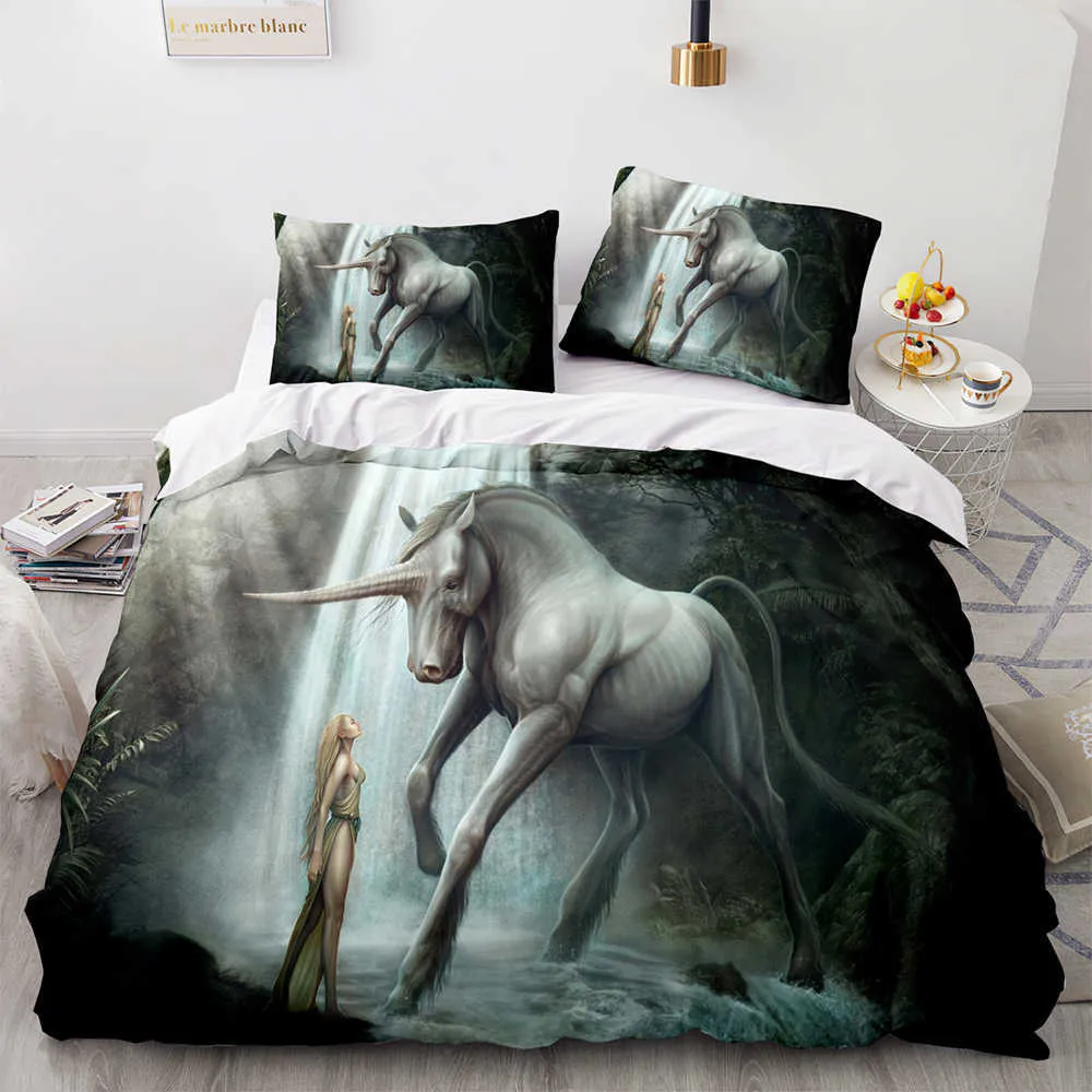 Set biancheria da letto per unicorno Singolo Twin Full Queen King Size Letto per cavallo con un corno Aldult Kid Camera da letto Copripiumino s Stampa 3d 032