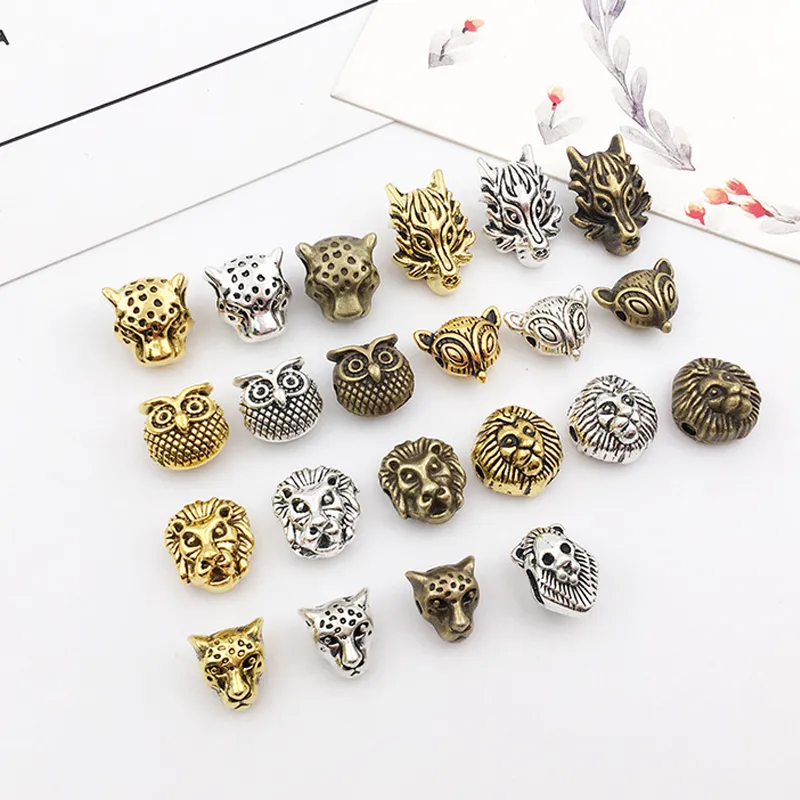 Metal Alloy Vintage Lion Tiger Head Loose Beads Animal Diy Jewelry Making Components Accessories for Bracelet Wholesale Price