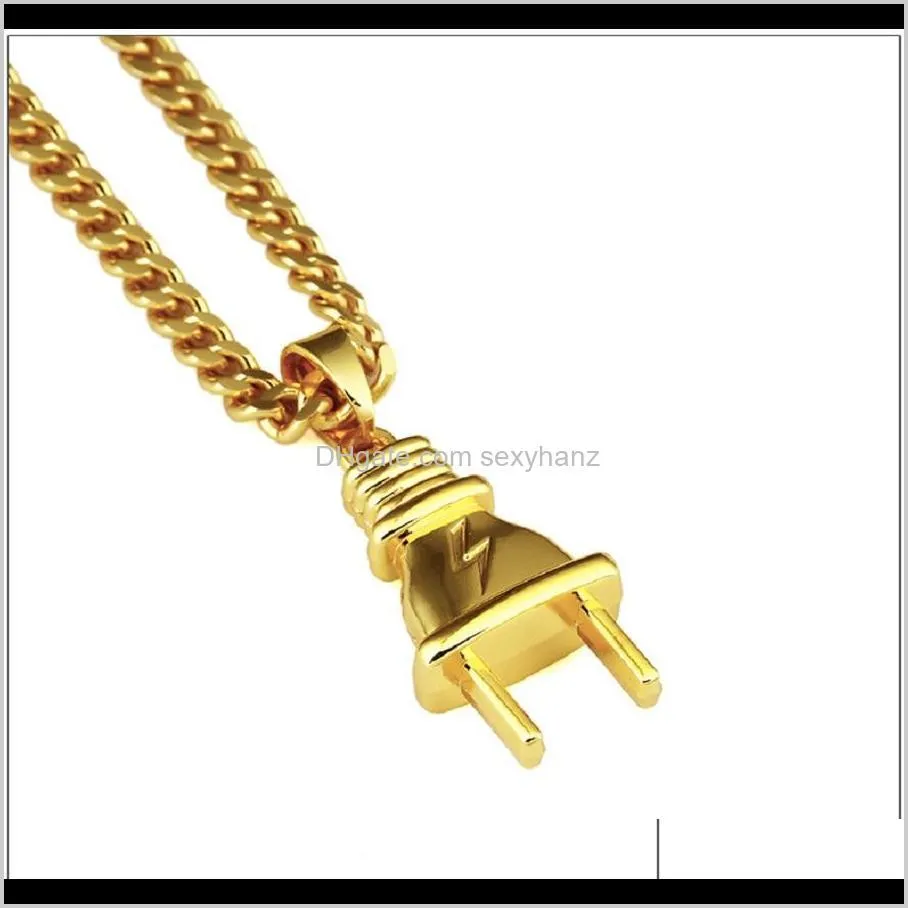 Mens Hip Hop Gold Jewelry Necklace Plug Pendant Charm Women Gifts Fashion Stainless Steel 75cm Long Chain Fashion Punk Pendants