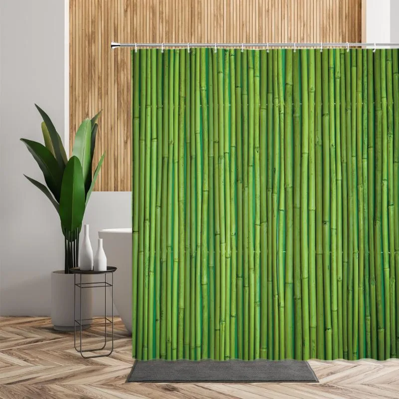 Zasłony prysznicowe 3D Zielone rośliny zasłona bambus leśny łazienka w kąpieli łazienkowej dekorry w stylu chińskim tła tła tkanina sali domowej Zestaw pokoju domowego
