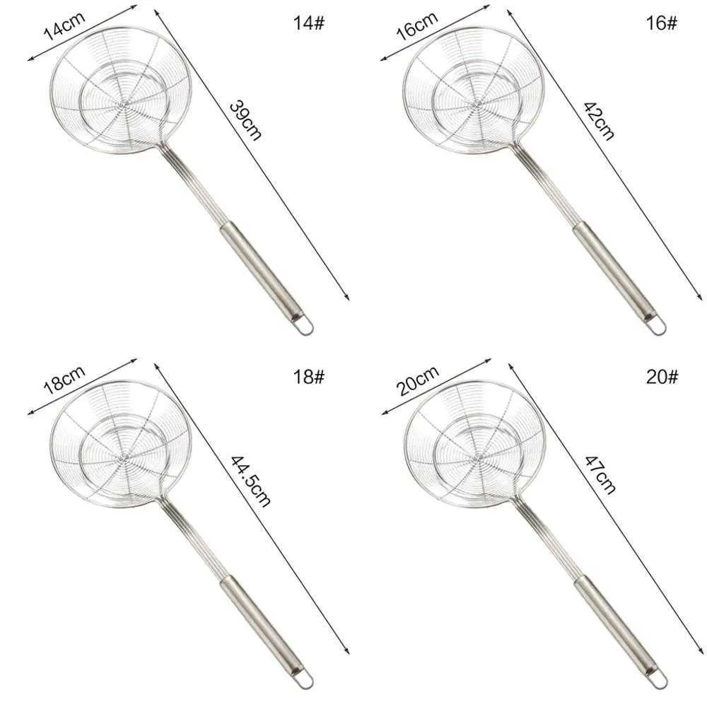 Spider Strainer Rostfritt stål Skimmer Ladle mat stekas sked med långt handtag för hem kök stekt kök restaurang 210626