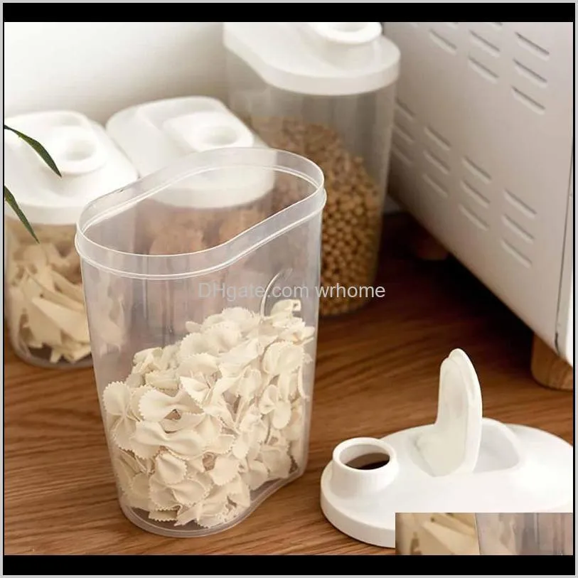 storage box top selling plastic cereal dispenser kitchen grain rice container nice 2 models white bottles & jars