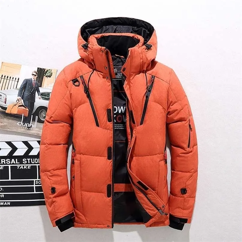 Hiver Chaud Hommes Veste Manteau Blanc Duvet de Canard Parka Épais Puffer Stand Épais Chapeau Haute Qualité Pardessus De Mode Vers Le Bas Veste Hommes 211204