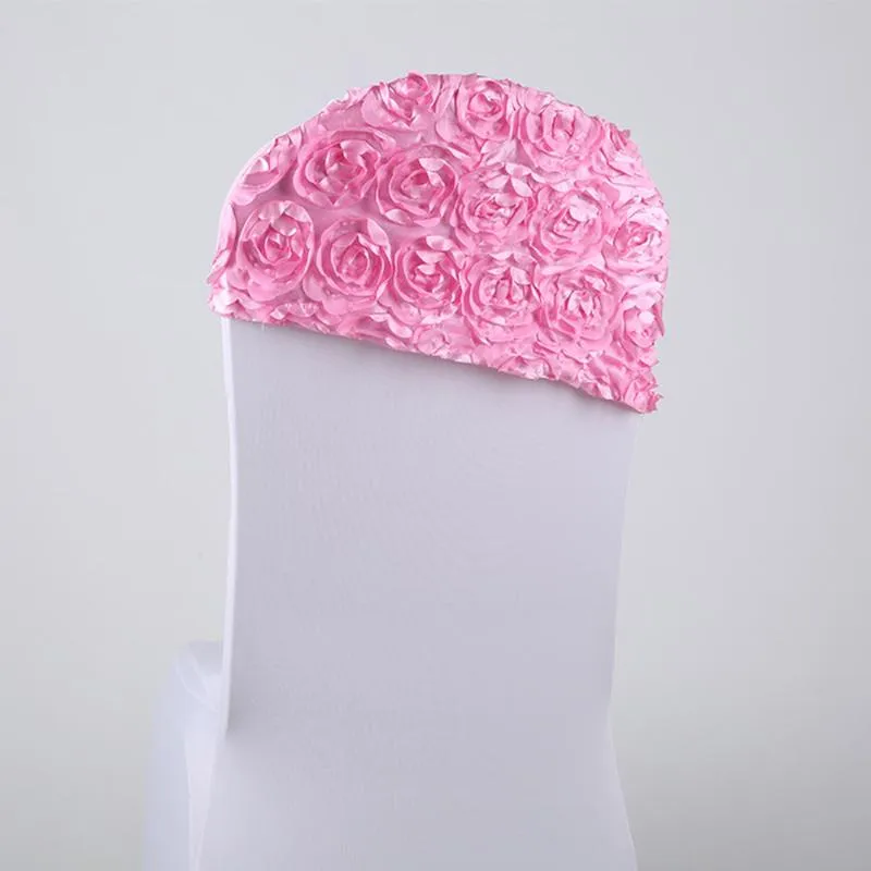 Groothandel 50 stks / partij Bruiloft Decoratieve 3D Roze Paars Rose Bloemstoel Sash El Banket Bands Cover Home Decor Slinges