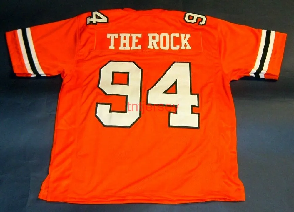 Aangepaste #94 Dwayne Johnson Hurricanes Jersey The Rock Ballers Orange Stitched Voeg elk naamnummer toe