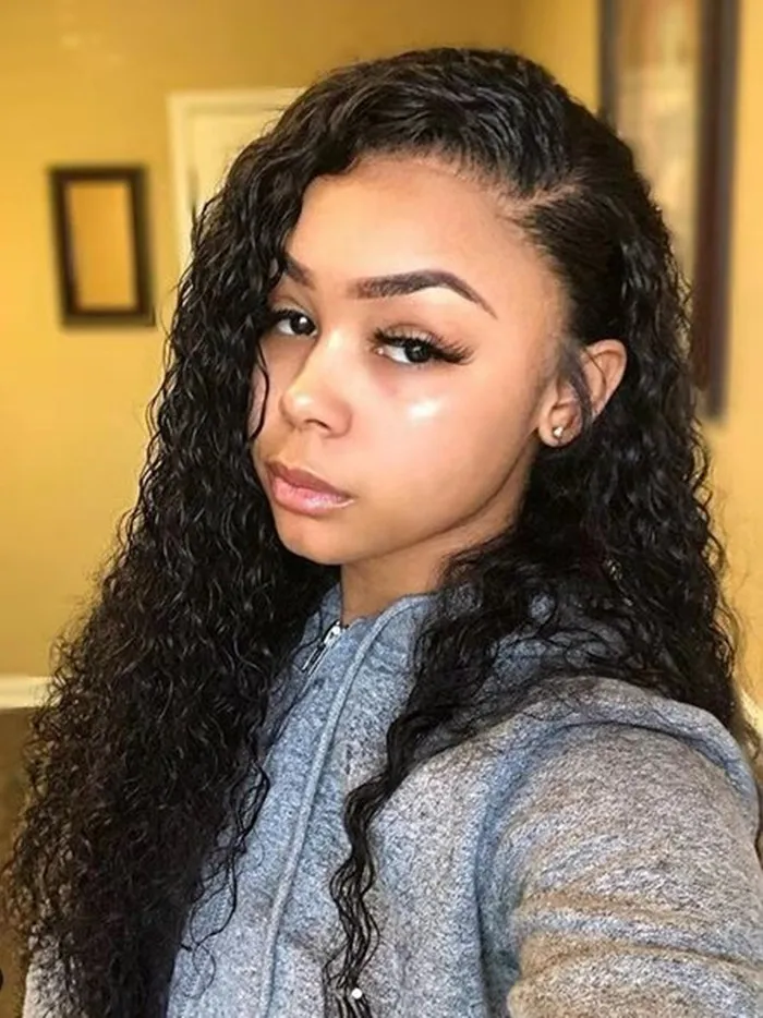 Brazilian Deep Wave 360 ​​Lace Frontal Wig HD Laços Transparentes Front Wigs Preenchido Padrado 130% Denstiy Seletor Natural com Cabelo Bebê Diva1