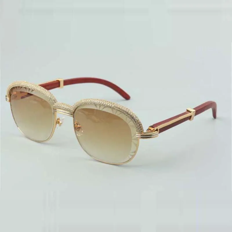 Best-selling top-quality natural wood cut lens sunglasses, high-end diamonds eyebrow frame 1116728-A Size: 60-18-135mm