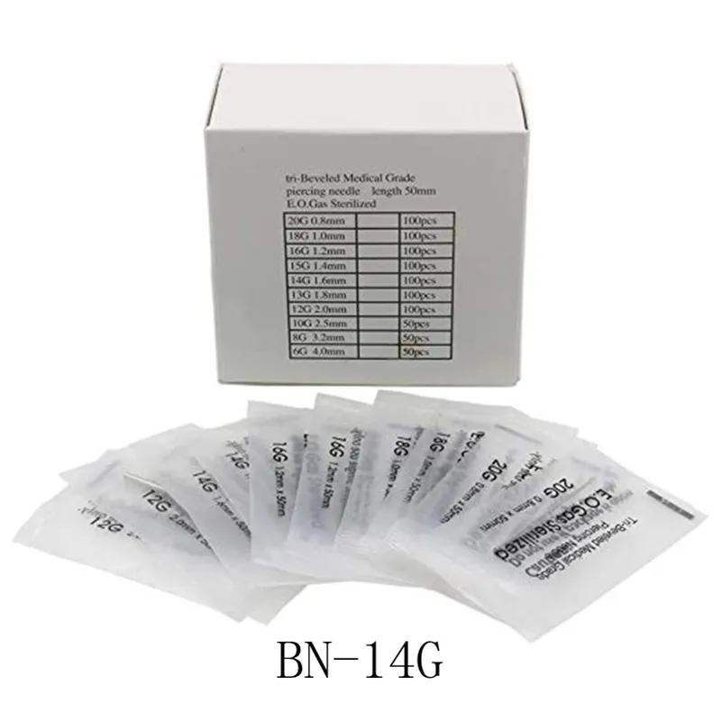 Piercing Needles - 100pcs Piercing Needles 14G Stainless Steel Needles for  Piercing Disposable Ear Nose Navel Nipple Lip Tongue Hollow Piercing Needle