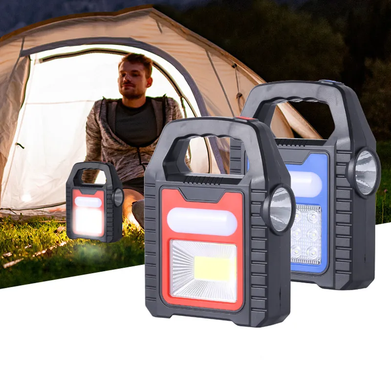 Tragbare Laterne, 3-in-1, Solar-USB-Aufladung, wiederaufladbar, COB-LED-Campinglampe, Licht, wasserdicht, Notfall-Taschenlampe