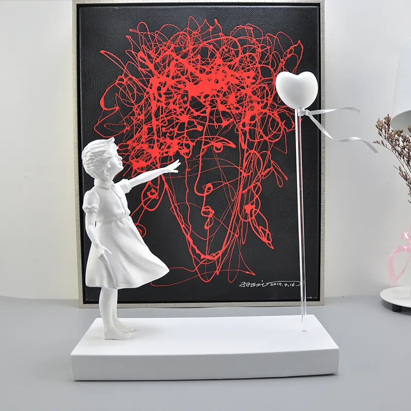 Banksy flying Balloon Girl Modern Art Sculpture Resin Craft Home Decoration Christmas Luxurious Gift figurine ornament