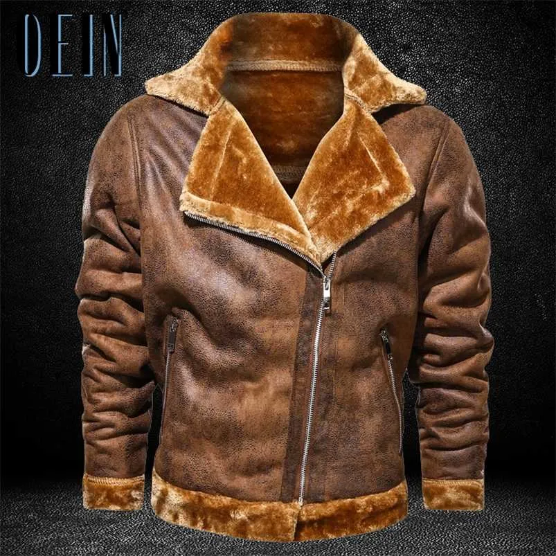 OEIN Marke Faux Lederjacke Herren Winter Warme Dicke Punk Faux PU Lederjacken Motorrad Retro Biker Jacke Oberbekleidung Mäntel 211111