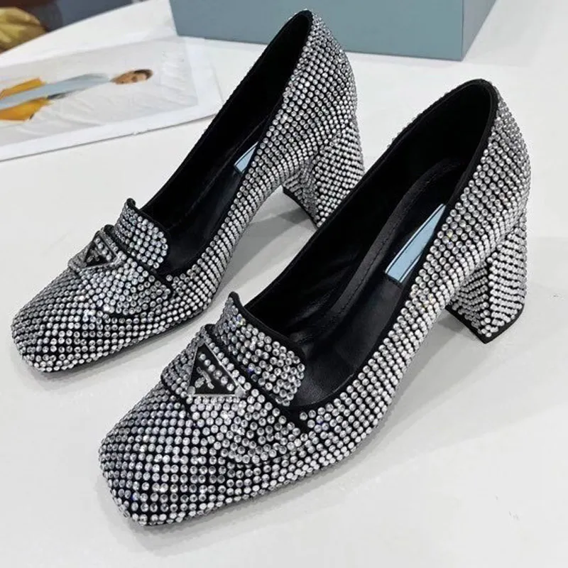 Rhinestones Women Pumps Crystal Satin Summer Lady Shoes Genuine Leather High Heels Party Prom Shoe SIZE35-41