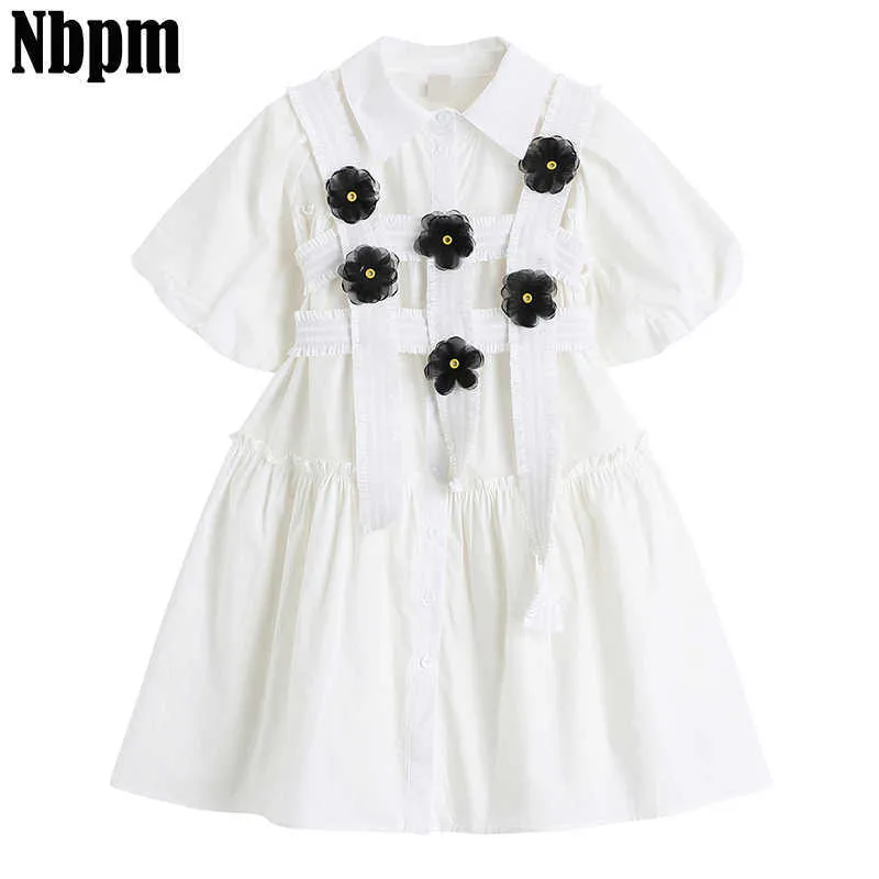 Three-Dimensional Flower Two-Piece Dress Vintage Sexy Short Sleeve Dress Beach Women Summer Vest Sundress Casual Clothes 210529