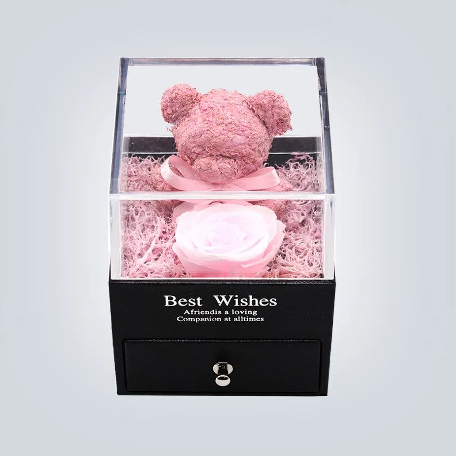 Hot 2021 Valentines Day Gift Teddy Bear Preserved Flower Jewelry Box Preservation Rose Cross-border Valentine`s Day Birthday Gift