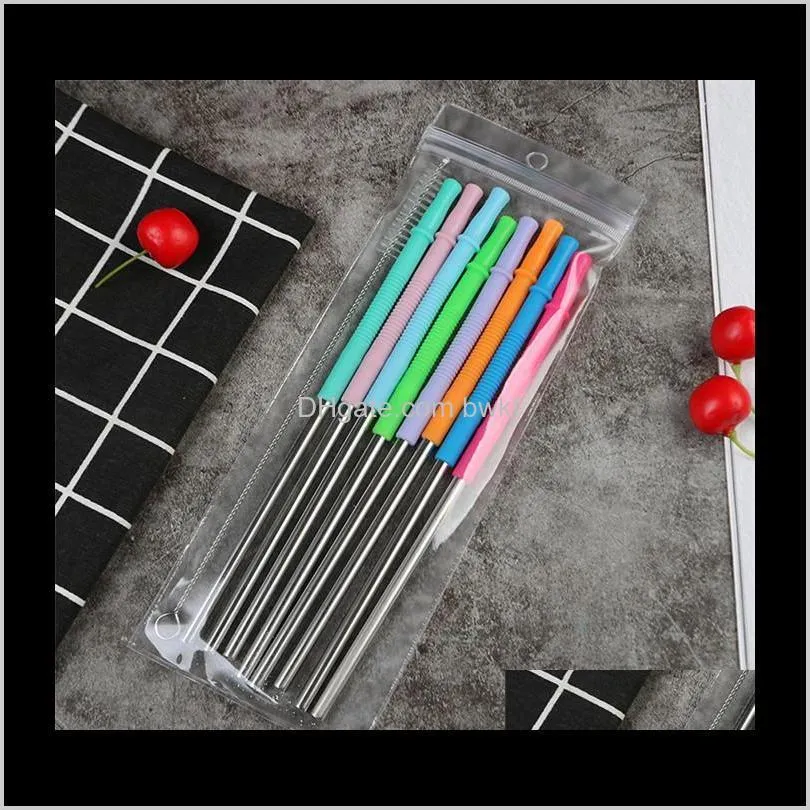 hot sale stainless steel portable straw reusable metal straw silicone coffee juice straw with cleaning brush sz647