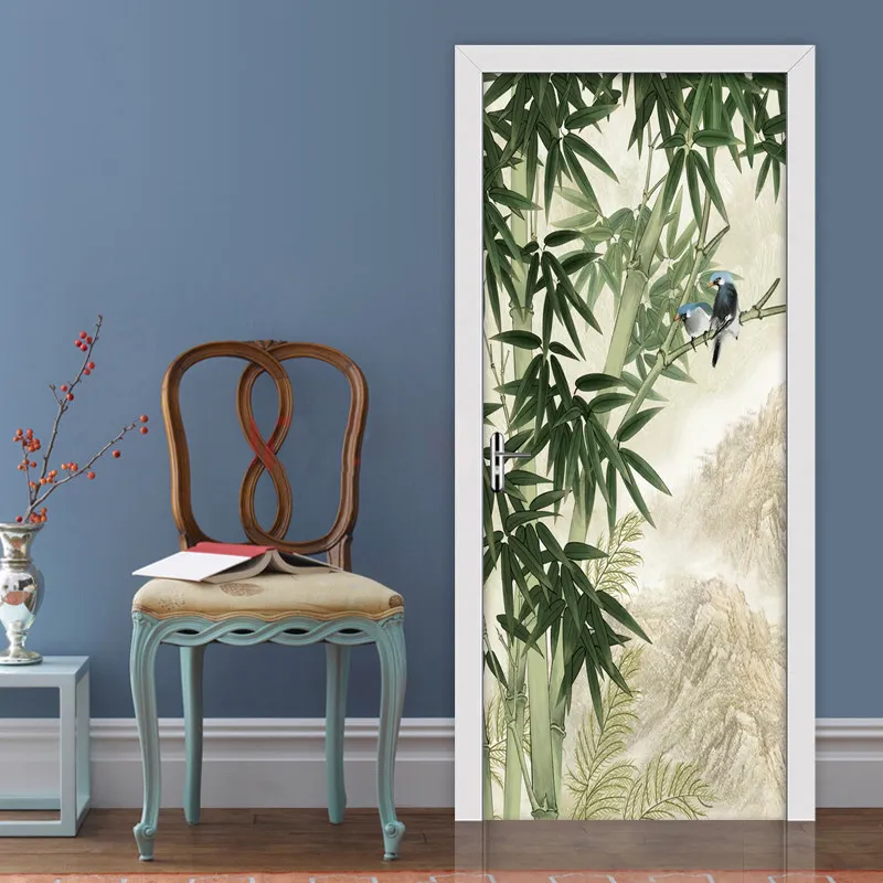 Papier peint de porte autocollant 3D fleur blanche salon chambre - étanche - pour decoration - 90x200cm - Bricolage