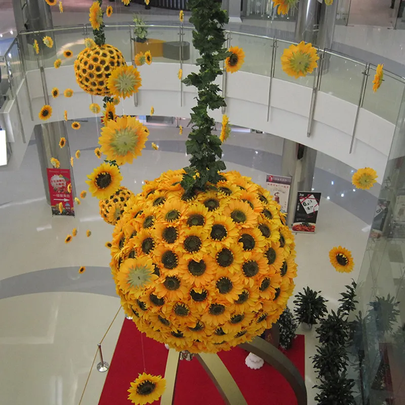 10 "(25 cm) simulazione girasole baciare palle giallo fiore di seta artificiale palla ornamento artigianale per supermercato centro commerciale appeso