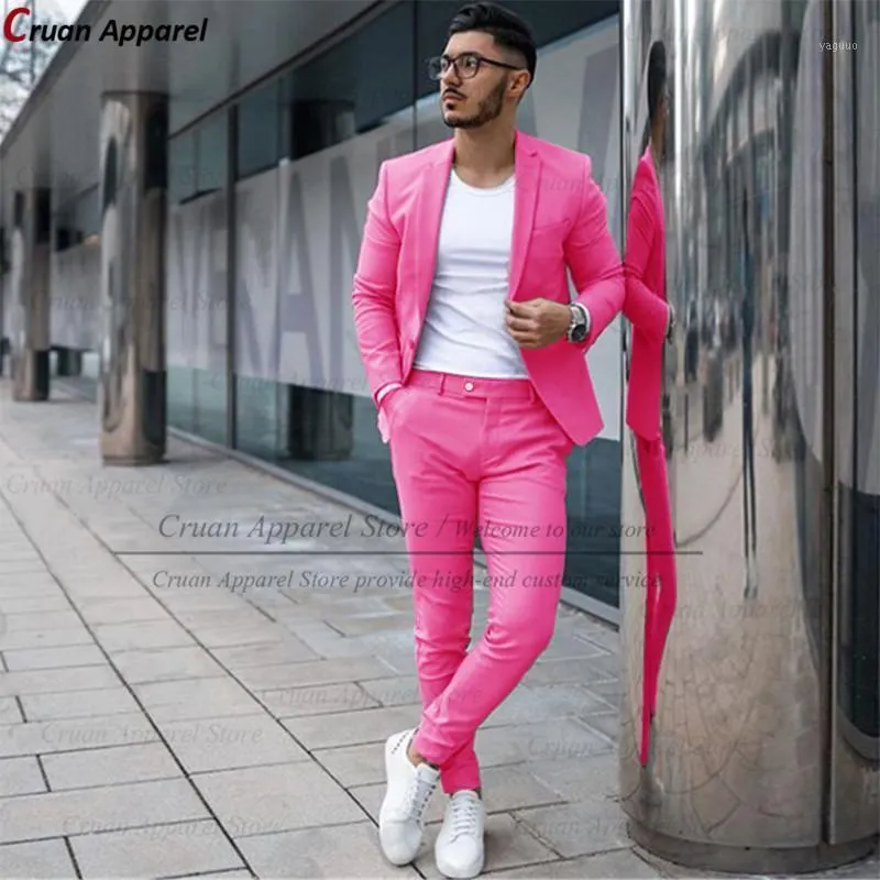 Trajes para hombres Blazers Hecho a medida Fucsia Traje Hombre Conjunto Fiesta Boda Groom Slim Fit Streetwear Casual Beige Classic Chaqueta Pantalones