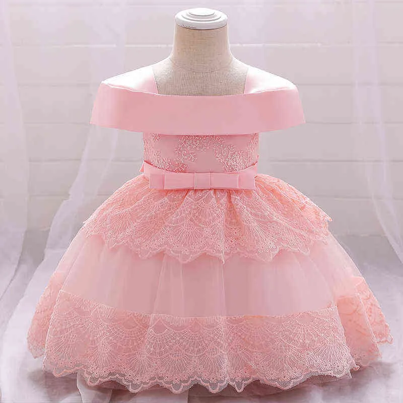 2021 Summer Newborn 2 1 Year Birthday Dress For Baby Girl Clothes Flower Princess Baptism Dresses Girls One Shoulder Party Gown G1129